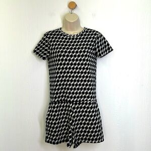 Zara - Trafaluc Black & White Geometric Short Sleeve Romper Jumper Short Size SM